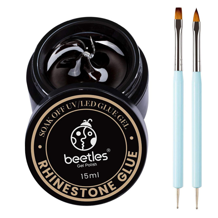 Beetles Rhinestone Glue for Nails with 2 Dual Purpose Brush Pen, 1Pcs 15ml Nail Glue for Nail Art Adhesive Resin Gems Diamonds Jewelry Decoration Soa