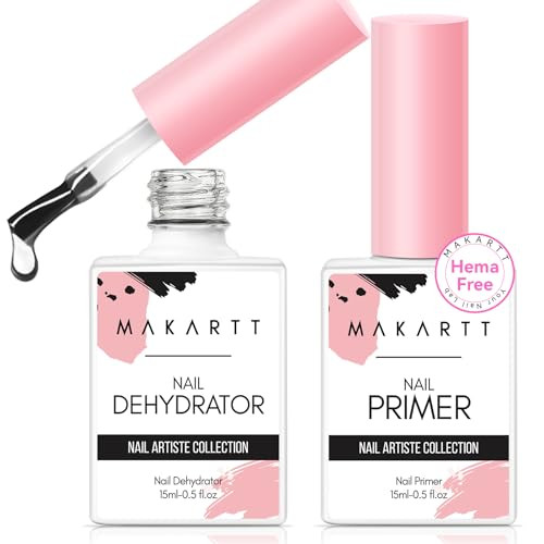 Makartt Nail Dehydrator and Primer Set: Acid Free Air Dry Nail Prep Dehydrate and Hema Free Nail Primer Professional Long-lasting for Acrylic Nails P
