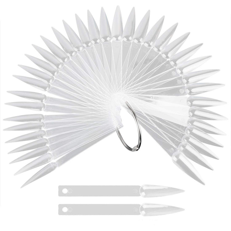 80 Pieces Nail Swatch Sticks Clear Display Sticks Stiletto Practice Tips Nail Color Swatches with Metal Ring