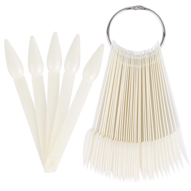 160 Pcs Plastic Nail Swatch Sticks Stiletto Nail Swatches Sample Sticks Nail Color Display Sticks with Metal Rings