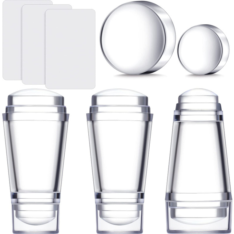 Spakon 6 Pieces Nail Art Stamper Supplies Clear Silicone Stamping Jelly with Scraper Transparent French Tip Nail Art Manicure Tool Kit Soft Printer f