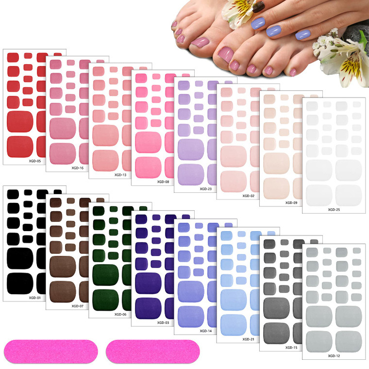 Maitys 352 Pieces 16 Sheets Toenail Polish Stickers Strips Adhesive Toe Nail Wraps Full Wraps Polish Strips DIY Manicure Decal with 2 Pieces Nail Fil