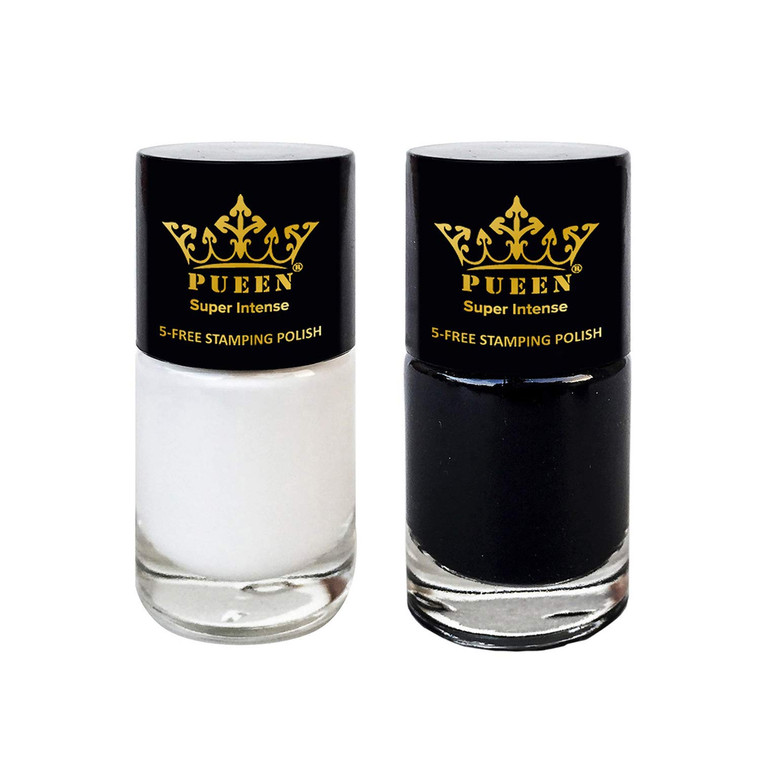 PUEEN MUST HAVE Stamping Polish Collection Set Big 5-FREE Formula Nail Color Lacquer (805 - Black Jack + 806 - Pure White) - BH000872