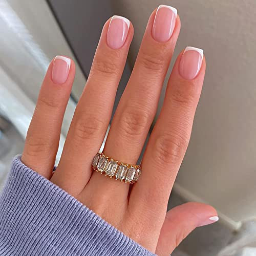 24Pcs Short Square French Tip Press on Fake Nails in White Pink Nude - Full Cover Acrylic Nail Tips for Women and Girls