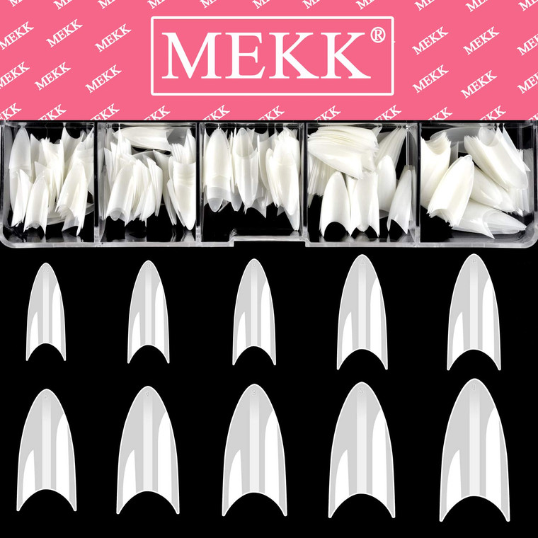 Short Stiletto Nail Tips Natural Nail Tips Half Cover MEKK 600PCS Acrylic False Nail Tips Fake Nail Tips for Nail Salons and DIY Nail Art at Home,10S