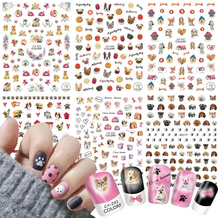 Cute Dog Nail Art Stickers, Cartoon Dog Nail Decals, 3D Puppy Self-Adhesive Sticker Design Holographic Animal Nail Art Decal Supplies for Women Girls