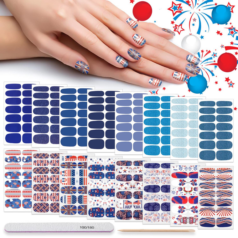4th of July Nail Wraps, DANNEASY 16 Sheets Independence Day Nail Polish Strips for Women Self Adhesive Nail Polish Stickers Decals Nail Accessories w