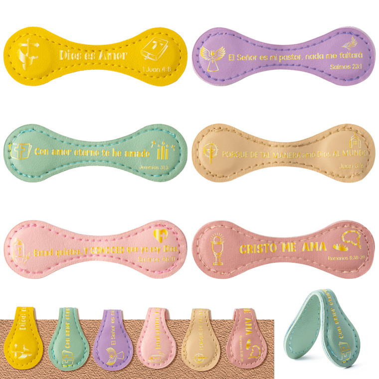 Yopyame Christian Magnetic Leather Bookmarks - 6PCS Inspirational Spanish Bible Bookmarks Christian Gifts for Men Women Book Lover Page Markers for R