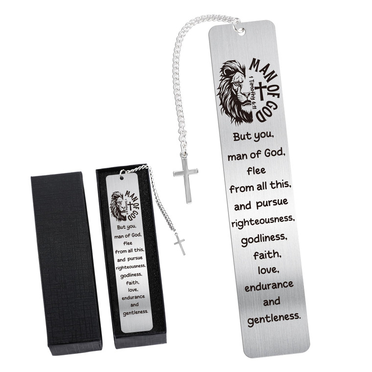 Lion Christian Bookmark Gifts for Men: Scripture Metal Book Mark with Cross Pendant, Bible Study Accessories for Men, Religious Graduation Gifts for