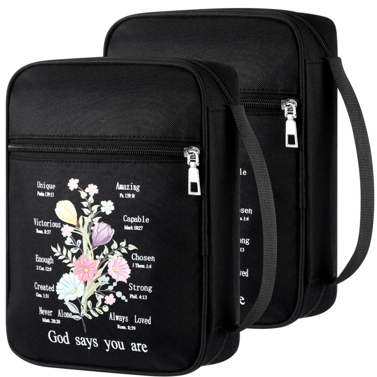 Aliceset 2 Pcs Bible Cover Case for Women Floral Carrying Book Case Church Bag Portable Protective with Handle and Zippered Pocket Bible Study Access
