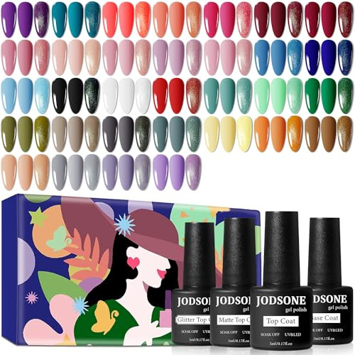 JODSONE 36 PCS Gel Nail Polish Set-32 Colors Gel Polish Kit Base Coat Glossy Matte and Glitter Top Coat Nail Polish Set Green Blue Red Pink Collectio