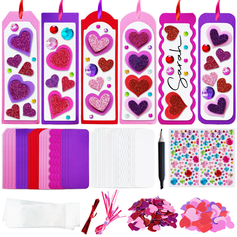 ArtCreativity 314 PCS Valentines Day Bookmark Craft Kit - Makes 24 Bookmarks - Valentine Crafts for Kids Classroom - Valentines Bookmark Craft Kit w