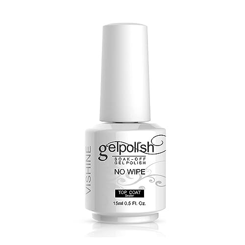 Vishine Top Coat- 15ML No Wipe Top Coat Gel Nail Polish High Gloss Shine Finish Long Lasting Home DIY Professional Manicure