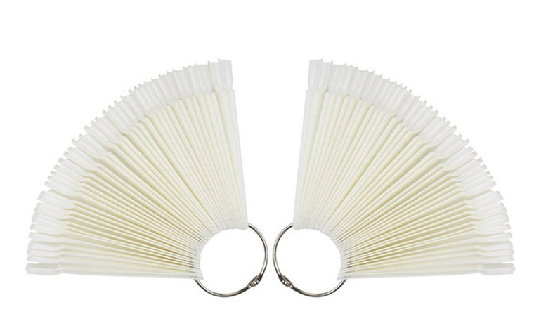 2 Set/100 Tips Fan-shaped Nail Art Display Sticks Nail Polish Color Sample Sticks Display Polish Board Practice Tool with Metal Screw Split Ring Hold
