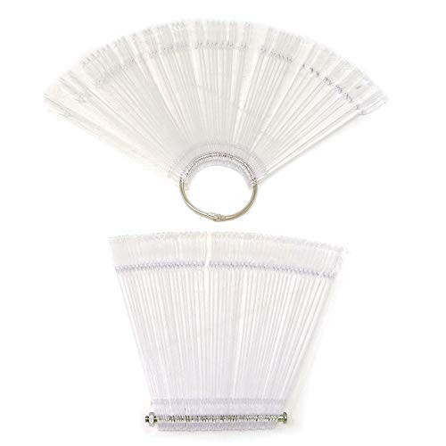 yueton 2 Set Total 100 Tips Transparent Fan-shaped Nail Art Tips Display Polish Board Display Practice Sticks Tool with Metal Screw Split Ring Holder