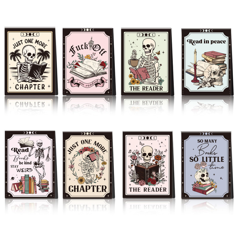 Gothic Skeleton Magnetic Bookmarks: 8 Pcs Funny Skull Magnet Book Mark for Book Lovers Horror Page Marker Clips, Gifts for Reading Women School Offic
