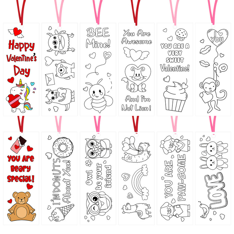 Haooryx Color Your Own Valentine's Day Bookmarks - 75Pcs Kid Creative DIY Coloring Blank Bookmark Teacher Student Reading Enthusiasts Paint Book Mark