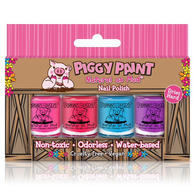 Piggy Paint | 100% Non-Toxic Girls Nail Polish | Safe, Cruelty-free, Vegan, & Low Odor for Kids | Barn Box Set (4 Polish Gift Set)
