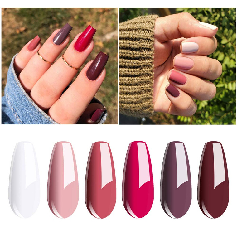Vishine 6 Pcs Soak Off Gel Nail Polish Set Rose Nude Color Nail Gel Polish Series Nail Varnish Starter Kit