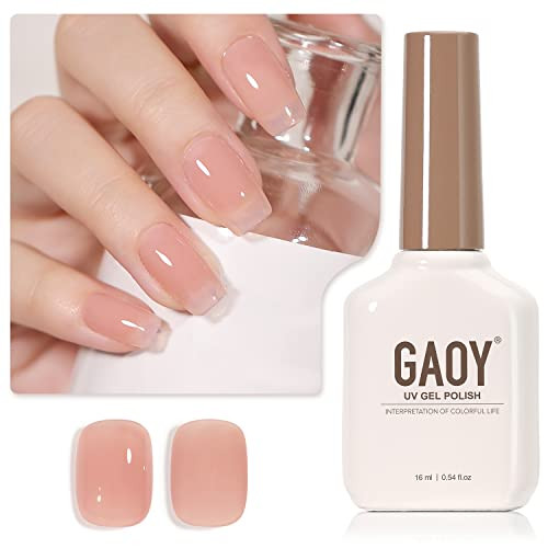 GAOY Sheer Nude Gel Nail Polish, 16ml Jelly Natural Pink Translucent Color 1301 UV Light Cure Gel Polish for Nail Art DIY Manicure and Pedicure at Ho