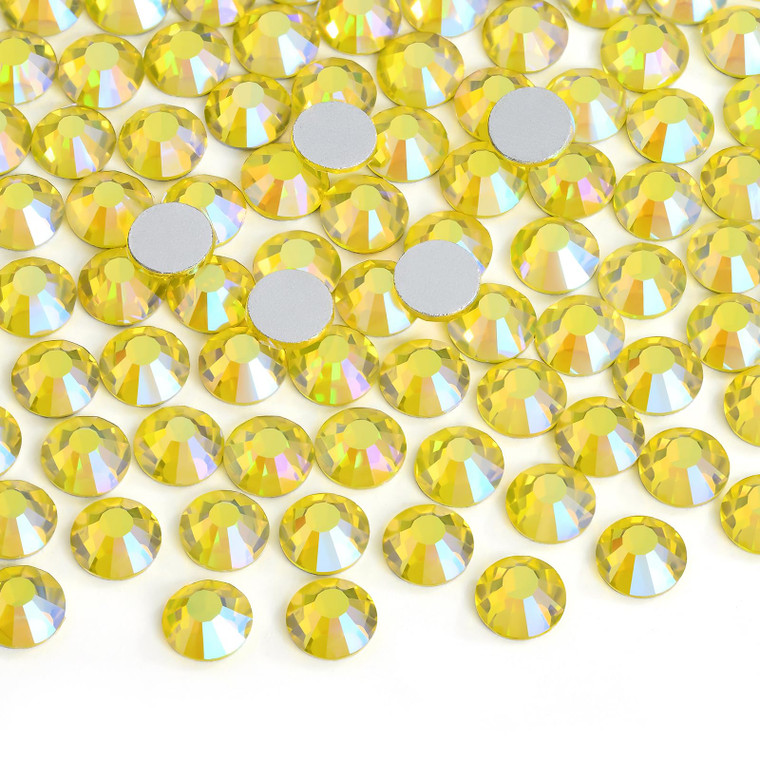 Jollin Glue Fix Crystal Flatback Rhinestones Glass Diamantes Gems for Nail Art Crafts Decorations Clothes Shoes 2.8mm (ss10 2880pcs, Lemon AB)