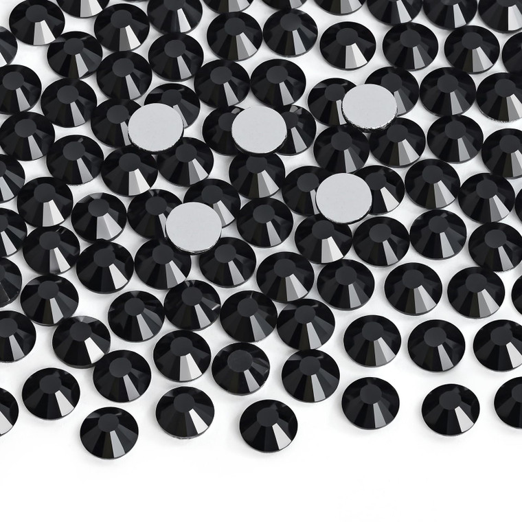 Jollin Glue Fix Crystal Flatback Rhinestones Glass Diamantes Gems for Crafting Nail Art Crafts Decorations Clothes Shoes 8.4mm (ss40 144pcs, Jet)