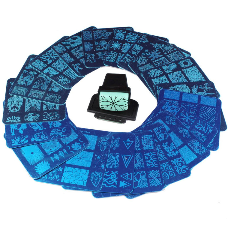 FingerAngel 20 Pcs Mix Design Nail Stamping Template+1 Stamper + 1 Scraper Nail Art Image Stamp Stamping Plates Manicure Template Nail Art Tools (A1-