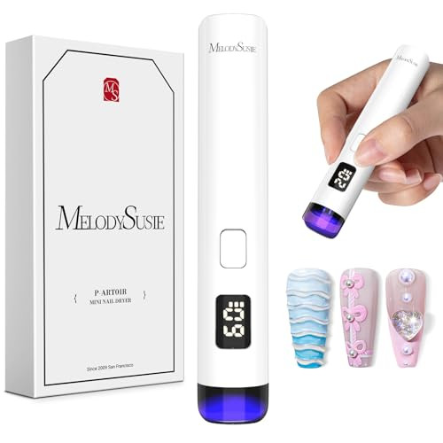 MelodySusie Handheld Cordless UV Nail Lamp with LCD Display & Eye-Protection Cover, P-Art01R Rechargeable Mini UV LED Light Flash Cures All Soft Gels