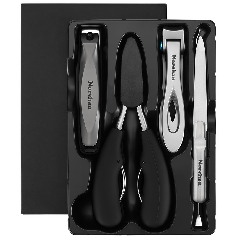 NORCHAN Large Nail Clippers Set, 5-Piece Sharp Toenail and Fingernail Clippers with Nail File, Ideal for Men and Women (Premium, Big Size, Heavy-Duty