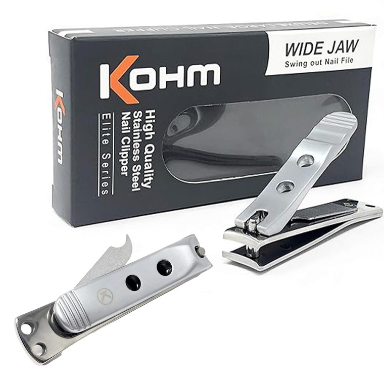 KOHM Straight Blade Nail Clippers with Nail File (in Build) - Heavy-Duty, Stainless Steel, Professional Toenail Clippers - Nail Cutters for Seniors a