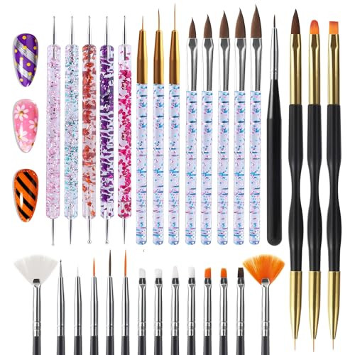 Artdone 31pcs Nail Art Brushes, Nail Art Tool Set, Dotting Tools, Dust Brush,Striping Brushes for Long Lines, Drawing Pen For Gel Polish Design suppl