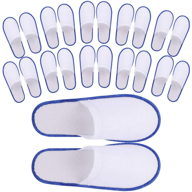 Tbestmax 24 Pairs Spa Slippers Disposable Slippers for Hotel Guests Women Men Closed Toe Super Comfort Blue Edge
