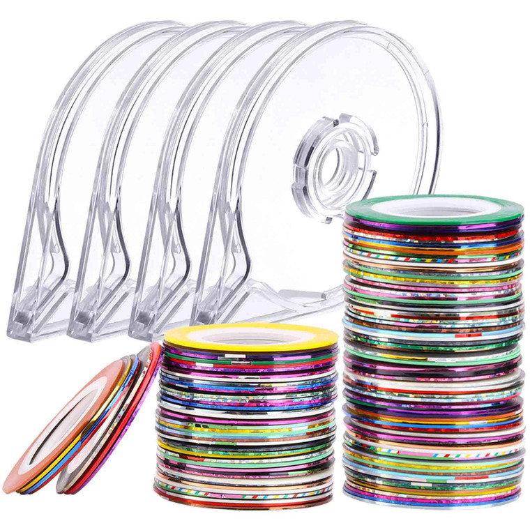 120 Pcs Nail Striping Tapes Nail Art Decoration Tape Lines for DIY Nail Tip with 4 Pcs Nail Tape Dispenser Cases