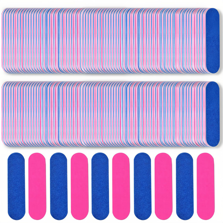 VIOCIWUO Mini Nail File Bulk 300Pcs (180/240 Grit), Disposable Nail Files Double Sided Emery Boards Home or Professional Manicure Tools(Blue and Pink