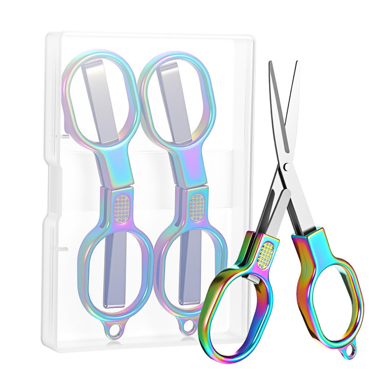 2 Pcs Stainless Steel Mini Folding Scissors, Folding Travel Scissors Safety TSA-Compliant and Small Portable with Case Suitable for Travel, Home, Off