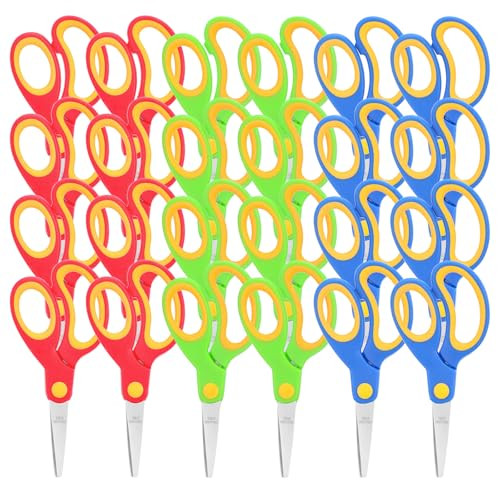 24 Packs Kids Scissors Bulk 5" Blunt Tip Student Scissors Stainless Steel Children Craft Scissor with Comfort Grip Small Safety Scissor Bulk for Chil