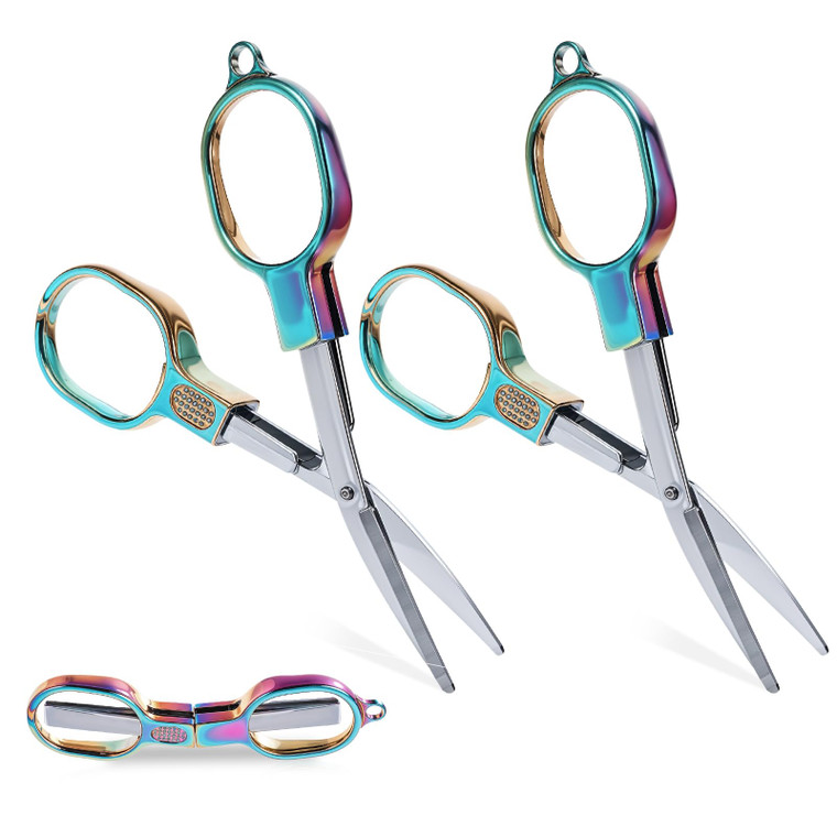 2 PCS Folding Scissors, Safety Portable Travel Scissors, Stainless Steel Mini Retractable Badge Reel Scissor, Small Craft Keychain Scissor for Home,