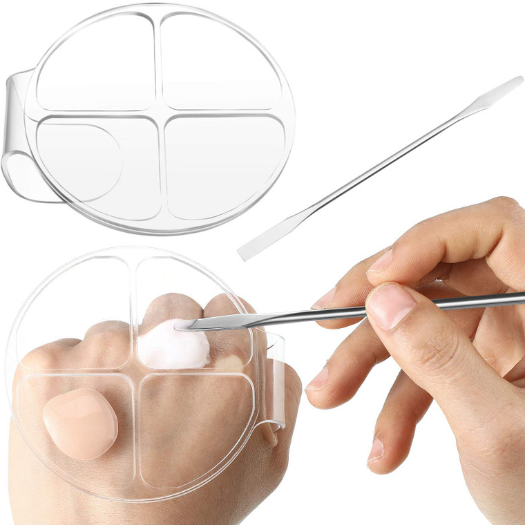 2 Pcs Acrylic Handheld Makeup Palette Foundation Mixing Palette Hand held Makeup Spatula Nail Art Manicure Tray with 2 Cosmetic Spatula, for Beauty S