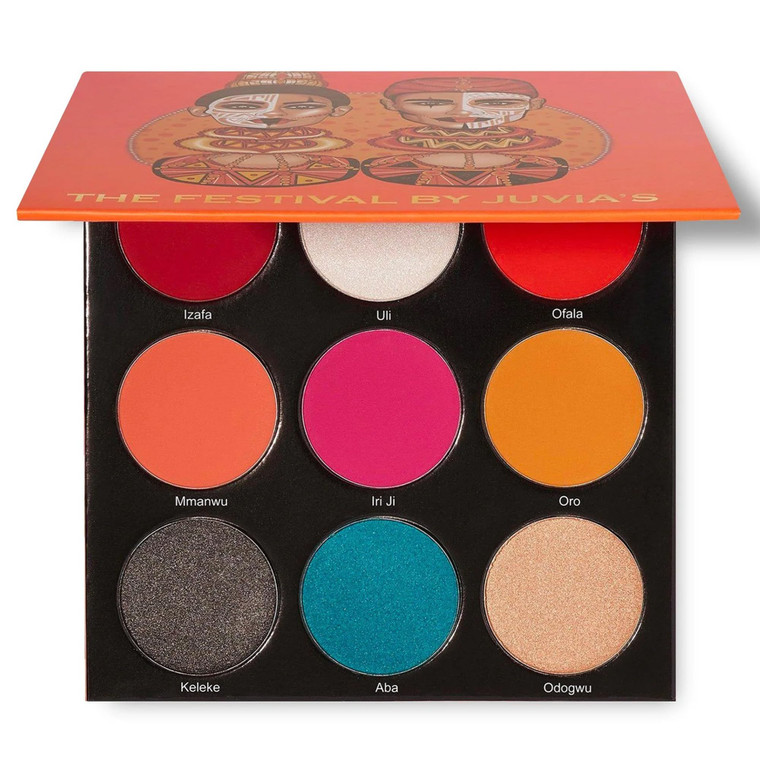 Juvia's Place Palette The Festival - Bold Coral, Red, Glittery Neutrals, Shades of 9, Bold and Fiery Palette, Pigmented Makeup Palette Eye Color & Sh