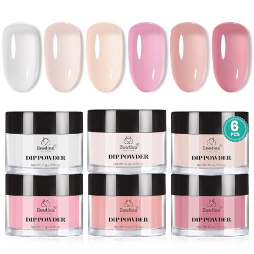 Beetles Dip Powder Nail Kit, 6 Colors Jelly Pink Nude Milky Translucent Powder Dipping Set for All Seasons, Manicure DIY Art at Home, No Need Nail La