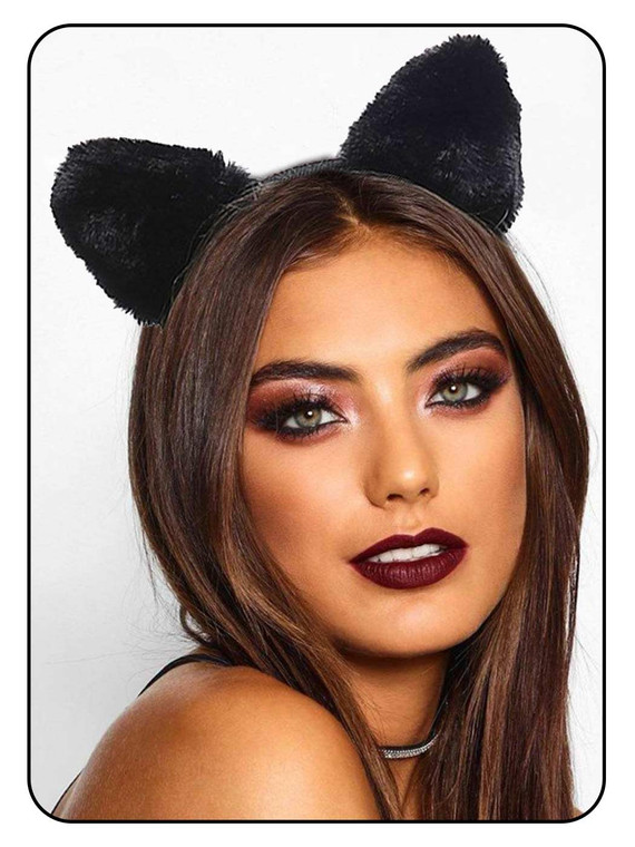 Catery Black Cat Ears Headband Halloween Fuzzy Cat Ears for Women