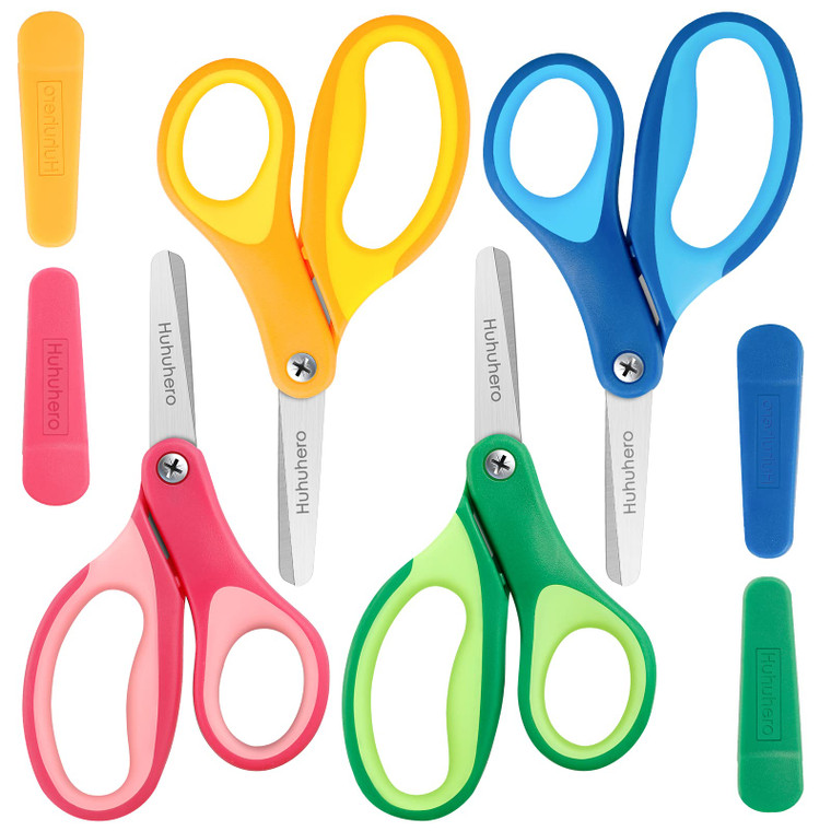 Huhuhero 12Pack Kid Scissors Bulk, 5'' Safety Blunt Tip Toddler Scissor, Soft Grip Right/Left Handed Small Scissors for School Classroom Children Cra