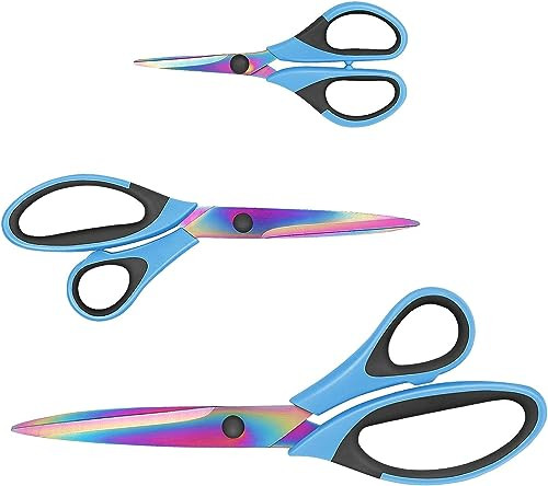Uaugulft Scissors, Sharp Titanium Coating Blades, Soft Grip Handle, Multi-Purpose Scissors Set of 3 Suitable for Families, Office, and School Use, Pu