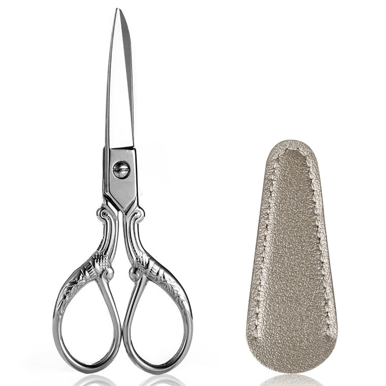 BIHRTC 3.6inch Small Embroidery Scissors Stainless Steel Sharp Tip Scissors Shears with Leather Scissor Cover for Needlework Threading embroidery sew