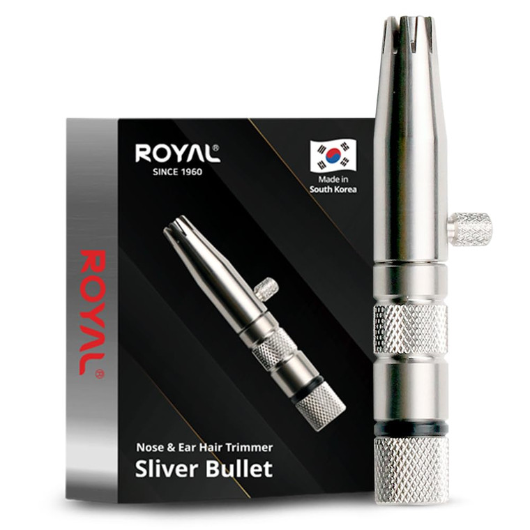 ROYAL [Made in Korea] Premium Manual Nose Hair Trimmer for Men Silver Bullet, Battery-Free, Stainless Steel Rotary Blade Grooming Tool, Waterproof, S
