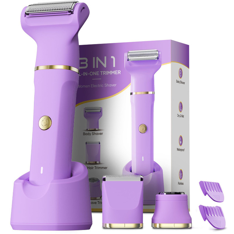 Bikini Trimmer for Women, Tiovara Painless Electric Razors Shaver IPX7 Waterproof Cordless Body Hair Trimmer Pubic Hair Removal with USB Charge Dock