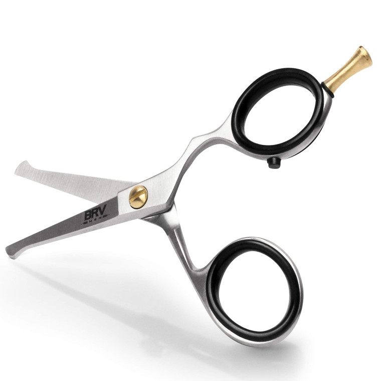 BRV MEN Rounded-Tip Small Trim Scissors for Men 4.2" | High Carbon Stainless Steel | Nose Hair for Men | Professional Grooming Scissors for Beard, Mu