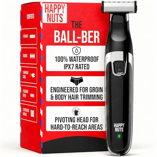 HAPPY NUTS The Ballber Electric Body Hair Trimmer for Men - Mens Body Groomer Kit for Privates - IPX7 Waterproof Shaver for Hard to Reach Areas