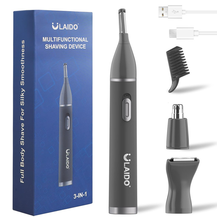 ULAIDO Nose Ear Hair Trimmer for Men, Rechargeable 3 in 1 Grooming Kit for Nose, Ear, Eyebrow & Body Hair, No Pull No Snag Painless Trimming with 3 R