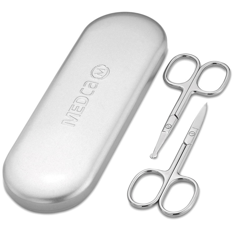 Stainless Steel Grooming Scissors - Eyebrow Scissor, Beard & Mustache Trimming Set, Small Curved & Rounded Tip Facial Hair Trimmer Kit for A Much Saf